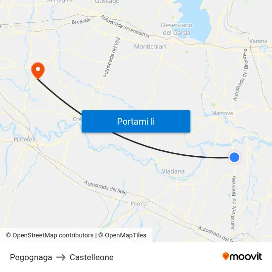 Pegognaga to Castelleone map