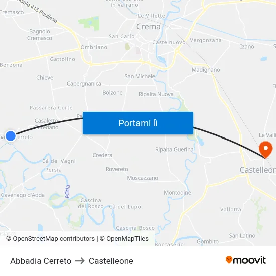 Abbadia Cerreto to Castelleone map
