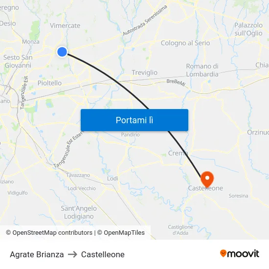 Agrate Brianza to Castelleone map