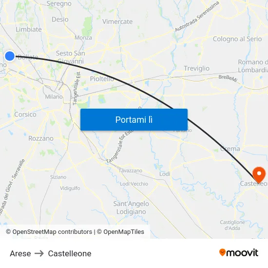 Arese to Castelleone map
