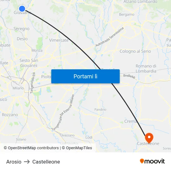 Arosio to Castelleone map