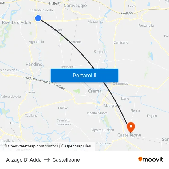 Arzago D' Adda to Castelleone map