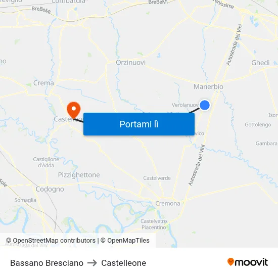 Bassano Bresciano to Castelleone map