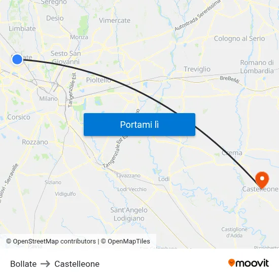 Bollate to Castelleone map