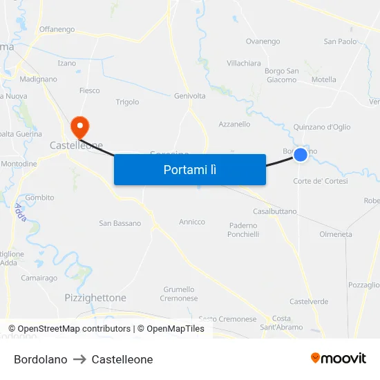 Bordolano to Castelleone map