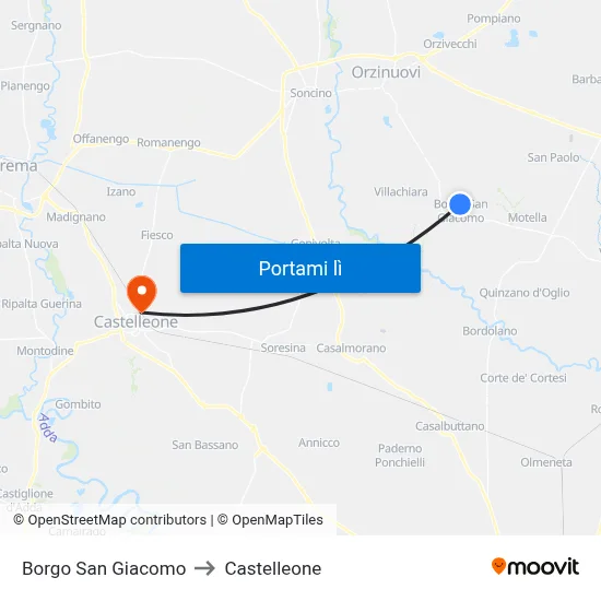 Borgo San Giacomo to Castelleone map