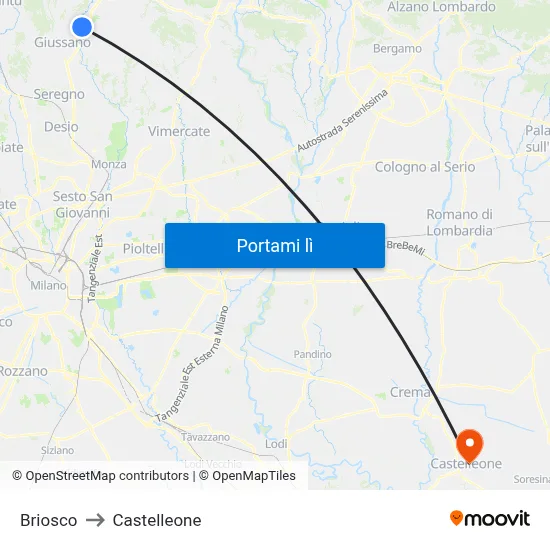 Briosco to Castelleone map