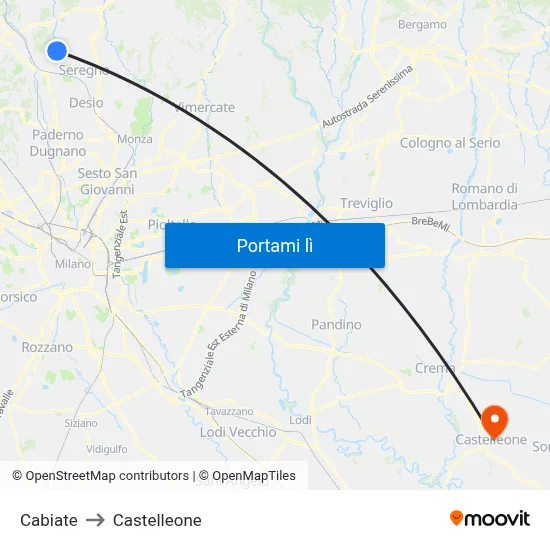 Cabiate to Castelleone map