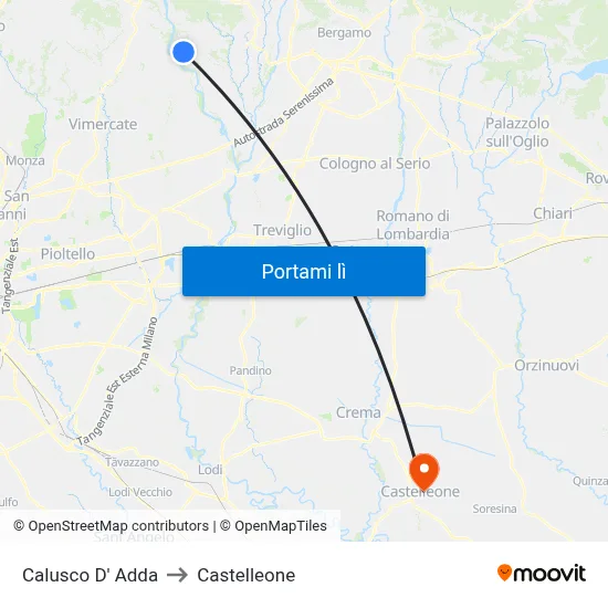 Calusco D' Adda to Castelleone map