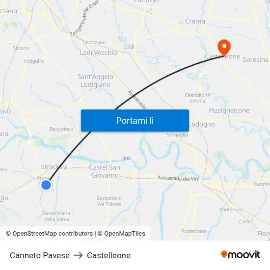 Canneto Pavese to Castelleone map