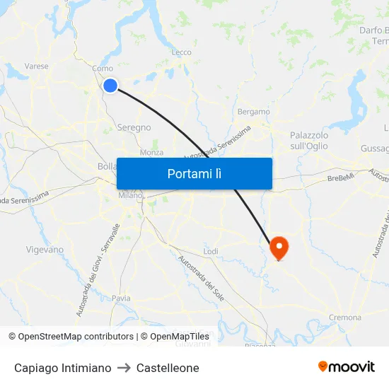 Capiago Intimiano to Castelleone map