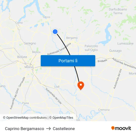 Caprino Bergamasco to Castelleone map
