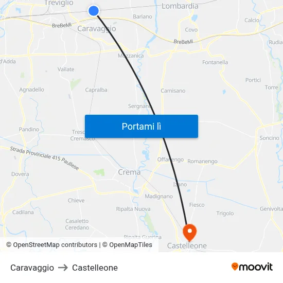 Caravaggio to Castelleone map