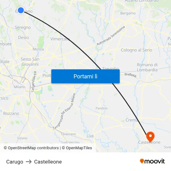 Carugo to Castelleone map