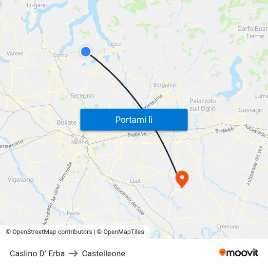 Caslino D' Erba to Castelleone map