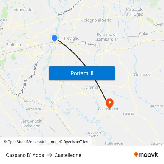 Cassano D' Adda to Castelleone map