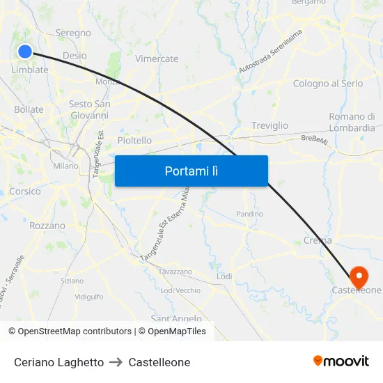 Ceriano Laghetto to Castelleone map