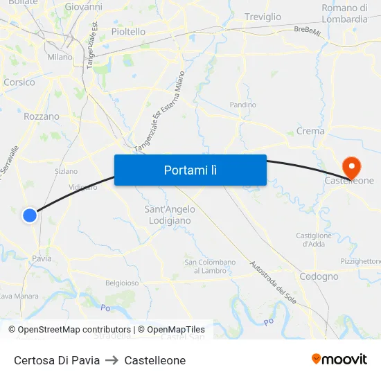 Certosa Di Pavia to Castelleone map