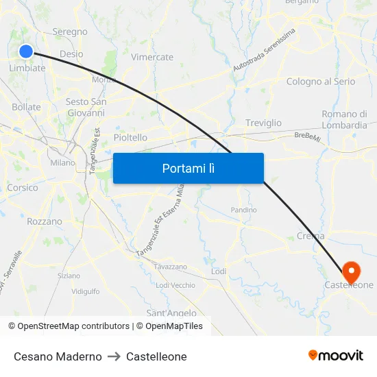 Cesano Maderno to Castelleone map