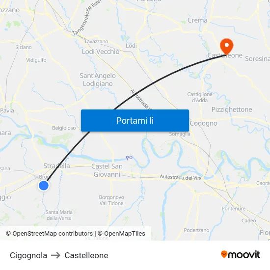Cigognola to Castelleone map
