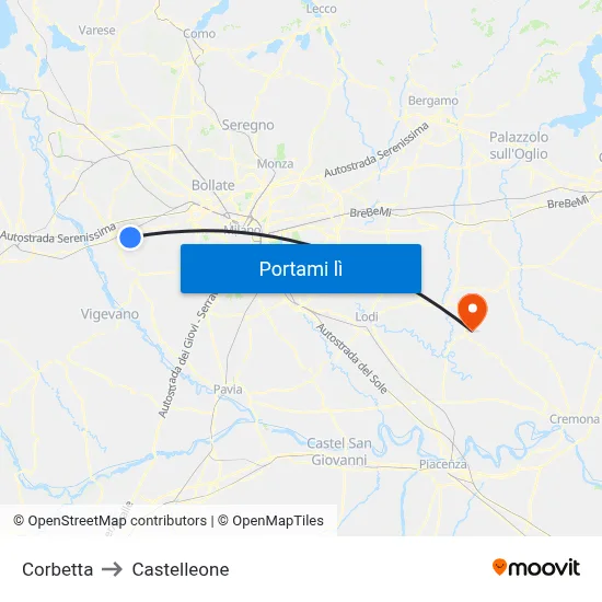 Corbetta to Castelleone map