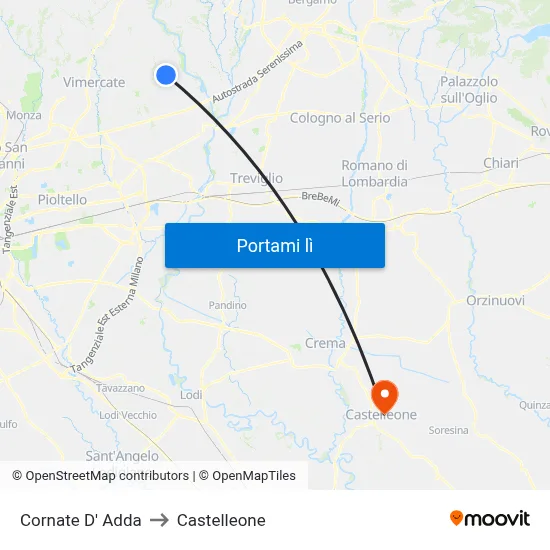 Cornate D' Adda to Castelleone map