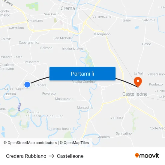 Credera Rubbiano to Castelleone map