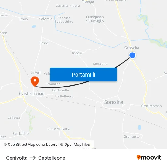 Genivolta to Castelleone map