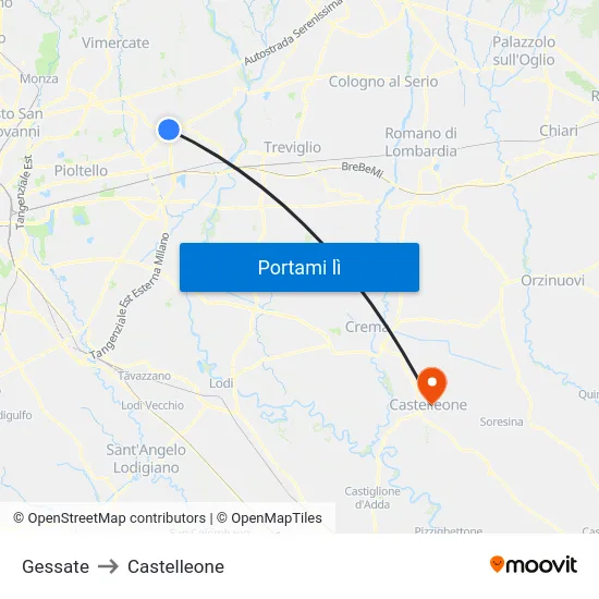 Gessate to Castelleone map