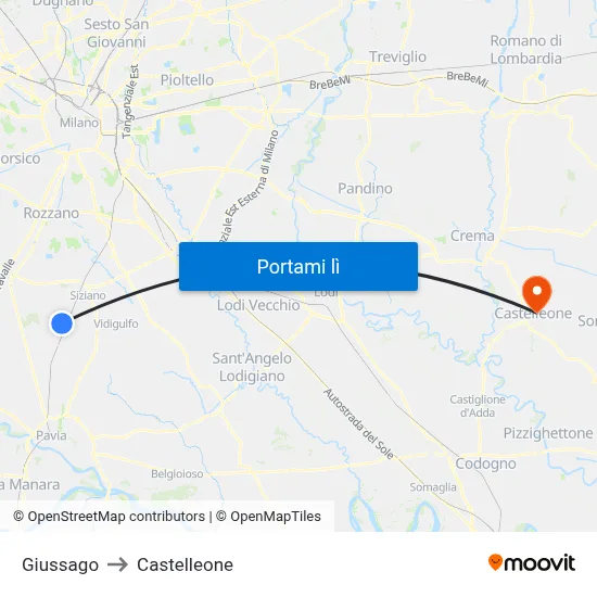 Giussago to Castelleone map