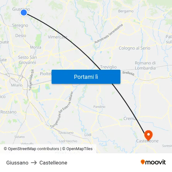 Giussano to Castelleone map