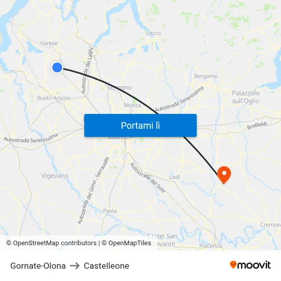 Gornate-Olona to Castelleone map