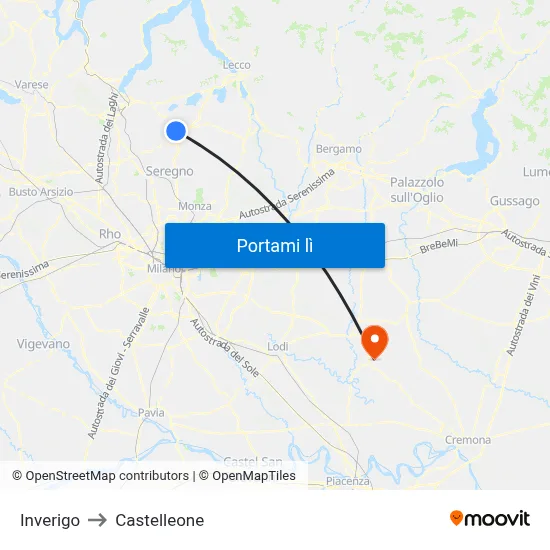 Inverigo to Castelleone map