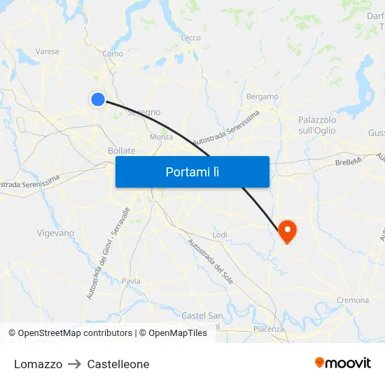 Lomazzo to Castelleone map