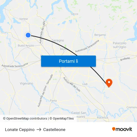 Lonate Ceppino to Castelleone map