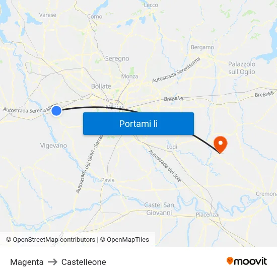 Magenta to Castelleone map