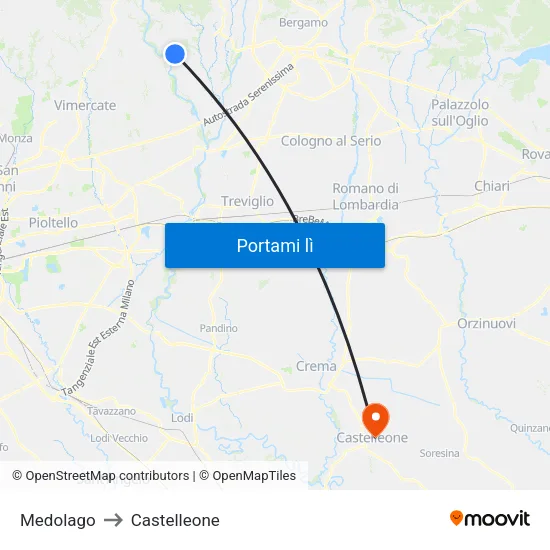 Medolago to Castelleone map