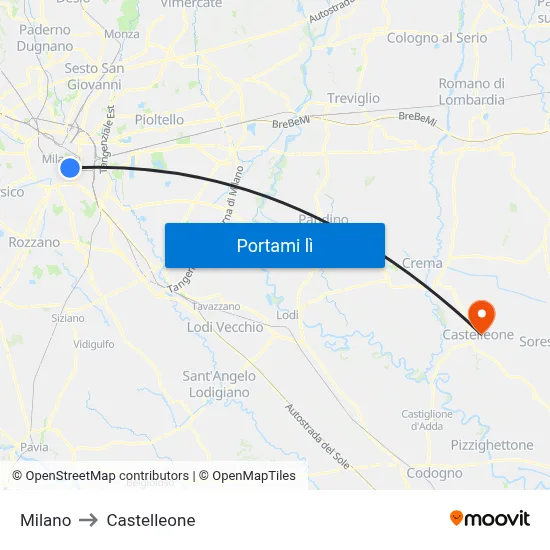 Milano to Castelleone map