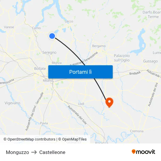 Monguzzo to Castelleone map