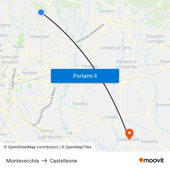 Montevecchia to Castelleone map