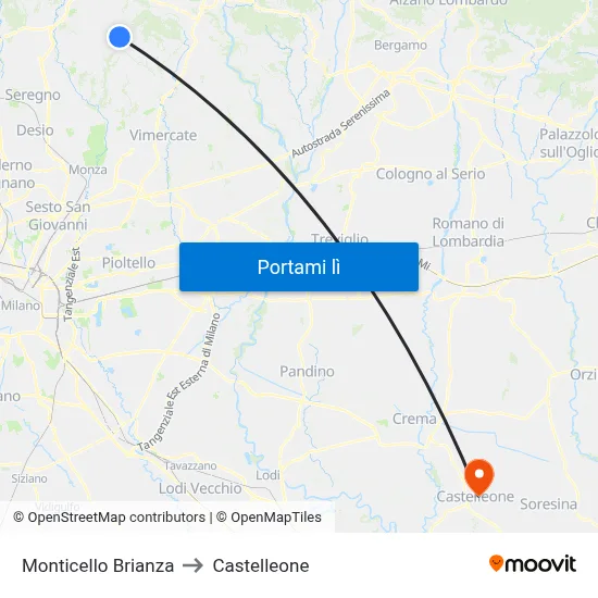 Monticello Brianza to Castelleone map