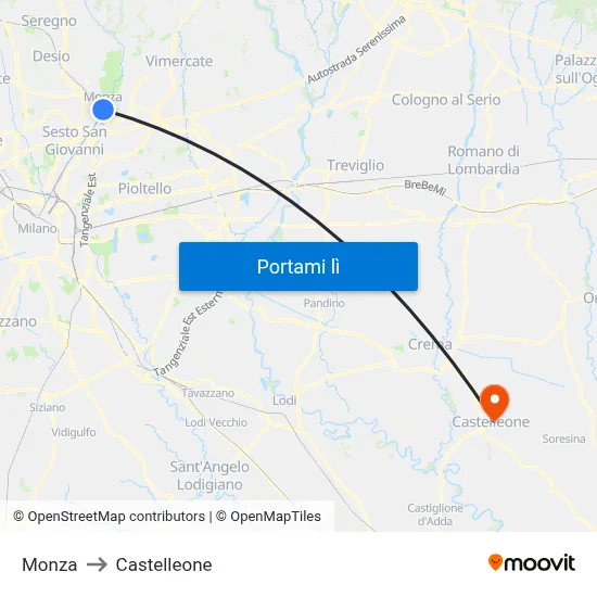 Monza to Castelleone map