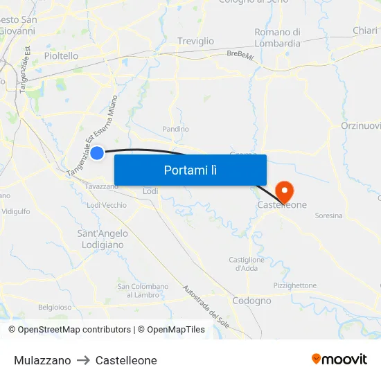 Mulazzano to Castelleone map