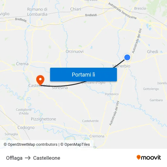 Offlaga to Castelleone map