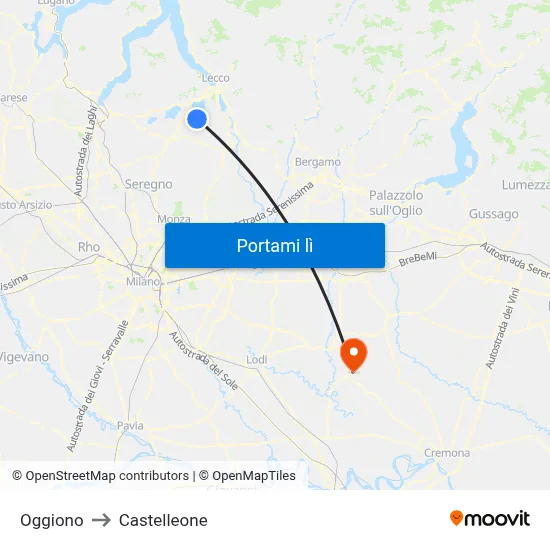 Oggiono to Castelleone map