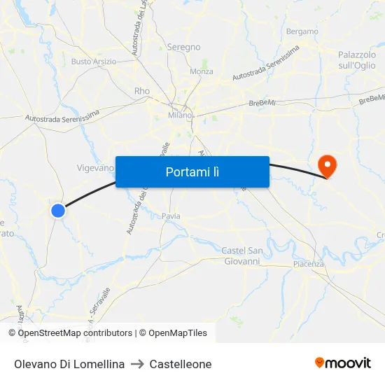 Olevano Di Lomellina to Castelleone map