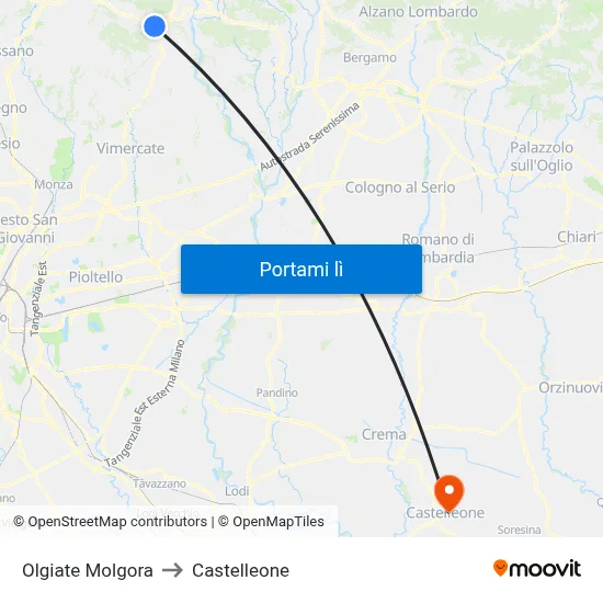 Olgiate Molgora to Castelleone map