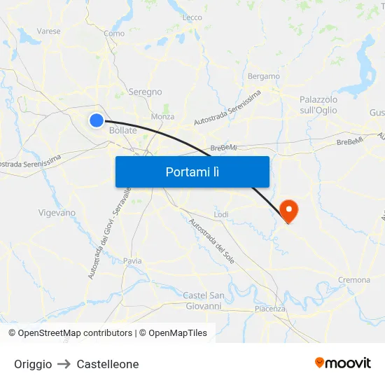 Origgio to Castelleone map