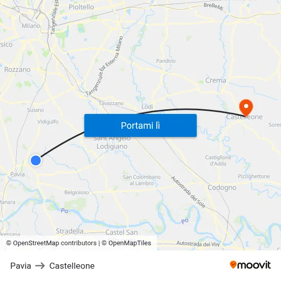 Pavia to Castelleone map