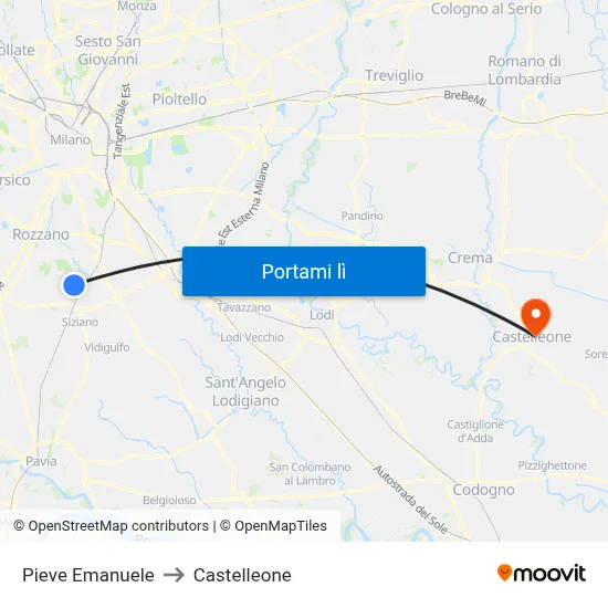 Pieve Emanuele to Castelleone map